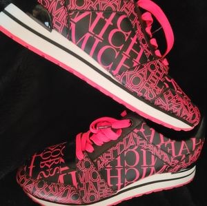 Michael Kors New Billie Trainer Printed Leather Blk/Pink Size 9.5M Fits